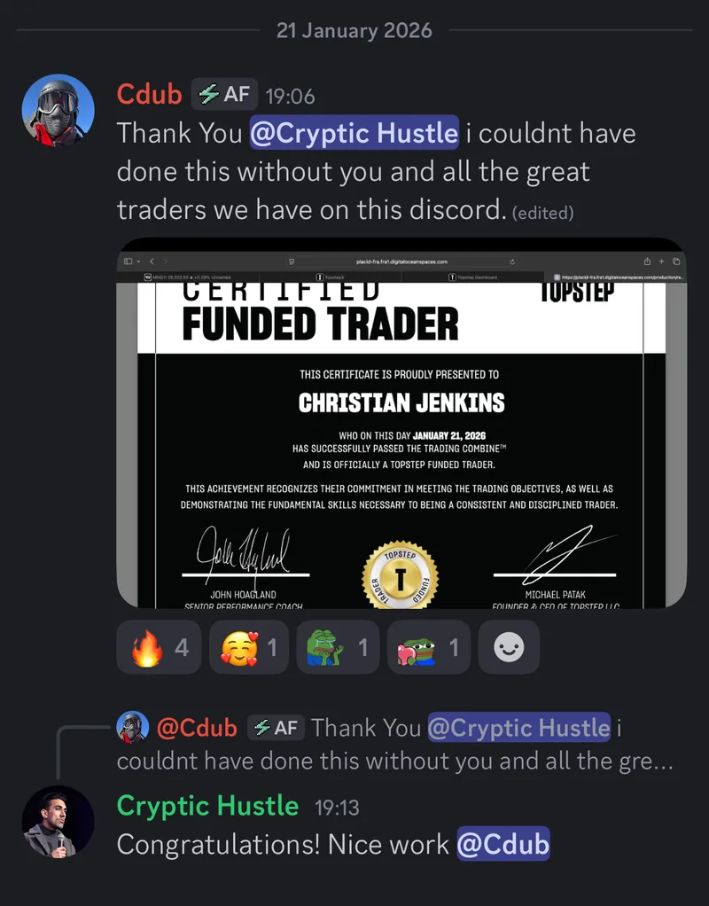 A member's message with a certificate