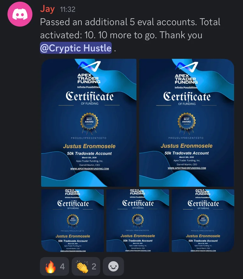 A member's message with a certificate