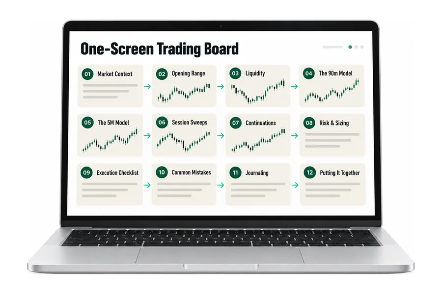 The trading board with 12 panels on a laptop