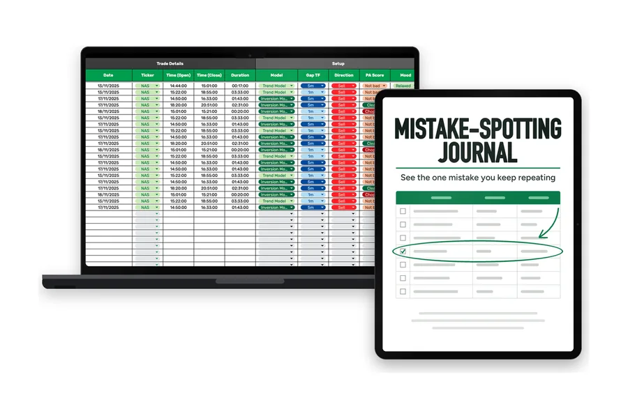 The journal spreadsheet on a laptop and its cover on a tablet