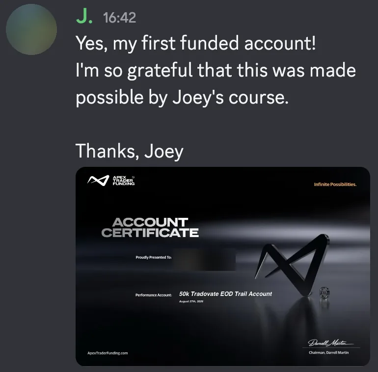 A member's message with a certificate