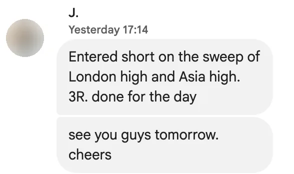A member's message from a live session chat