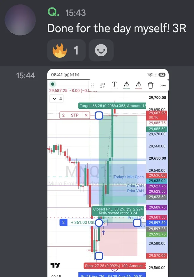 A member's message with a trade chart